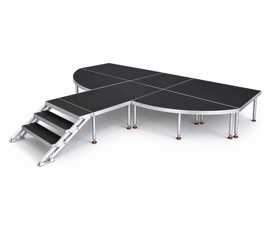 Curved Modular Aluminum Stage Platform with 3-Step Stairs | Portable Anti-Slip Event Stage for Wedding, Concert & Outdoor