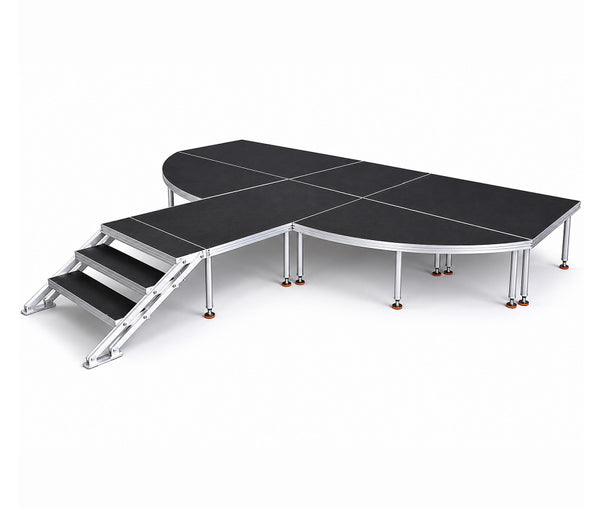 Curved Modular Aluminum Stage Platform with 3-Step Stairs | Portable Anti-Slip Event Stage for Wedding, Concert & Outdoor