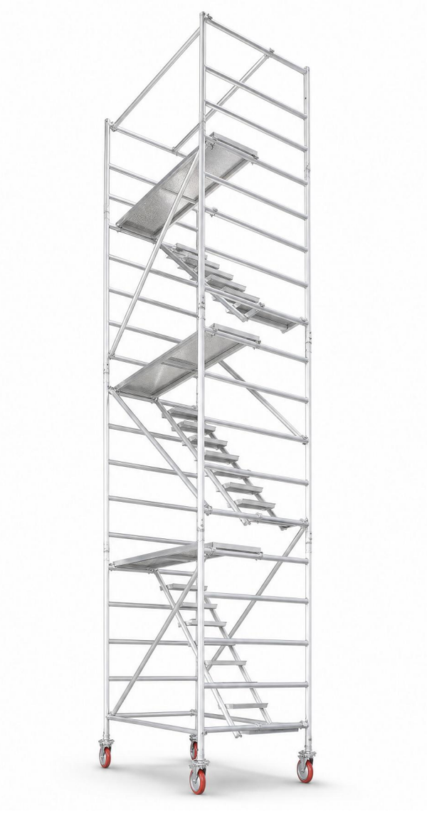 Aluminum Mobile Scaffolding Tower with Stairs & Lockable Wheels | Rolling Work Platform 2m–10m for Indoor & Outdoor